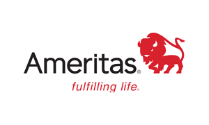 Ameritas logo featuring black text, a red bison icon, and the red tagline fulfilling life.