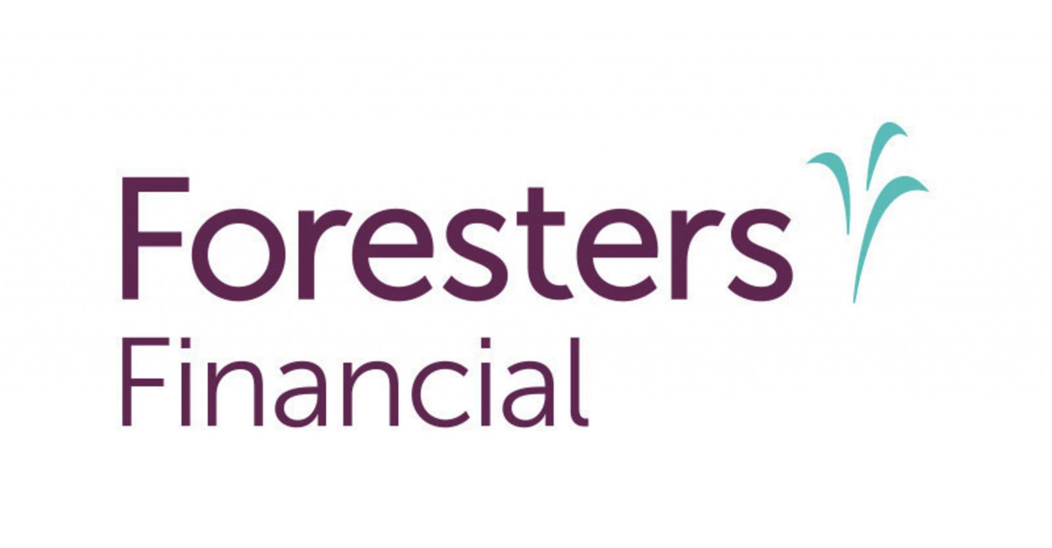 Foresters Financial logo featuring dark purple text and a stylized teal sprout icon on white.