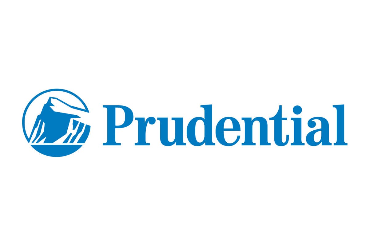 Prudential logo featuring a blue Rock of Gibraltar icon and serif company name.